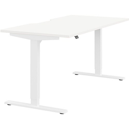Zoom Height Adjustable Sit Stand Office Desk Scallop Top W1600mmxD800mmxH685-1185mm White Top White Frame - Prevents &Reduces Muscle &Back Problems, Poor Circulation &Increases Brain Activity. Zoom Height Adjustable Sit Stand Office Desk Scallop Top W1600mmxD800mmxH685-1185mm White Top White Frame - Prevents &Reduces Muscle &Back Problems, Poor Circulation &Increases Brain Activity.
