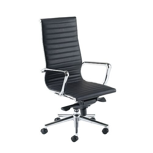 Aria A High Back Black Modern Leather Office Armchair With Chrome Arms and Chrome Base AH1