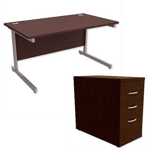 Office Desk Rectangular Silver Legs W1400mm With 800mm Deep Desk High Pedestal Dark Walnut Ashford Office Desk Rectangular Silver Legs W1400mm With 800mm Deep Desk High Pedestal Dark Walnut Ashford