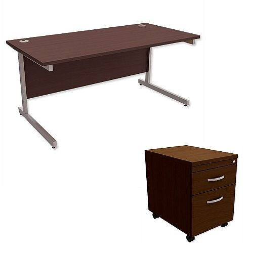 Office Desk Rectangular Silver Legs W1600mm With Mobile 2-Drawer Pedestal Dark Walnut Ashford Office Desk Rectangular Silver Legs W1600mm With Mobile 2-Drawer Pedestal Dark Walnut Ashford