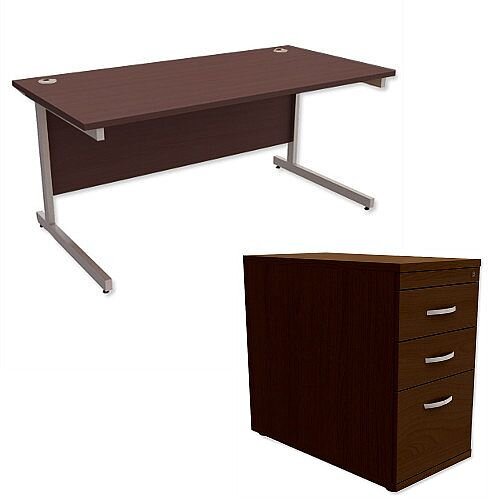 Office Desk Rectangular Silver Legs W1600mm With 800mm Deep Desk High Pedestal Dark Walnut Ashford Office Desk Rectangular Silver Legs W1600mm With 800mm Deep Desk High Pedestal Dark Walnut Ashford