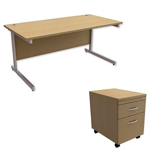 Office Desk Rectangular Silver Legs W1600mm With Mobile 2-Drawer Pedestal Urban Oak Ashford – Cantilever Desk &Extra Storage , 25 Year Warranty Office Desk Rectangular Silver Legs W1600mm With Mobile 2-Drawer Pedestal Urban Oak Ashford – Cantilever Desk &Extra Storage , 25 Year Warranty