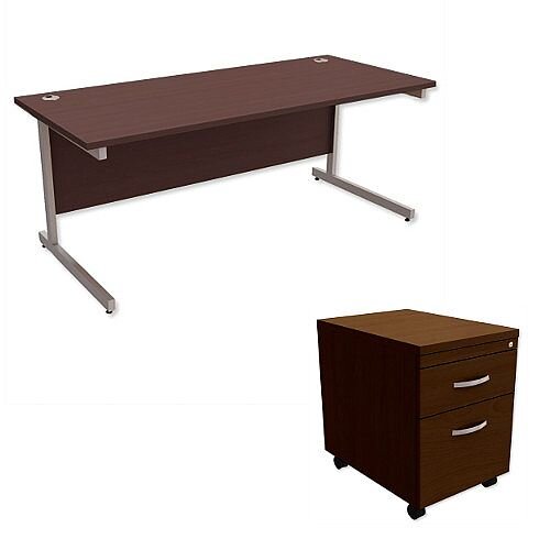 Office Desk Rectangular Silver Legs W1800mm With Mobile 2-Drawer Pedestal Dark Walnut Ashford Office Desk Rectangular Silver Legs W1800mm With Mobile 2-Drawer Pedestal Dark Walnut Ashford