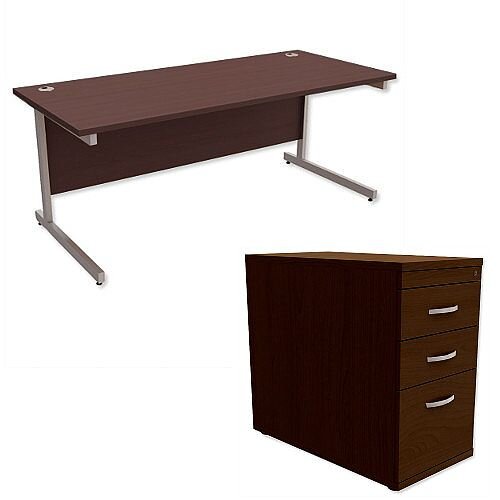 Office Desk Rectangular Silver Legs W1800mm With 800mm Deep Desk High Pedestal Dark Walnut Ashford Office Desk Rectangular Silver Legs W1800mm With 800mm Deep Desk High Pedestal Dark Walnut Ashford