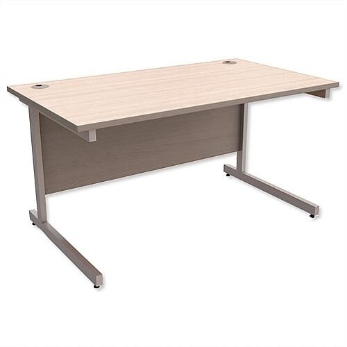 Office Desk Rectangular Silver Legs W1400mm Arctic Oak Ashford Office Desk Rectangular Silver Legs W1400mm Arctic Oak Ashford