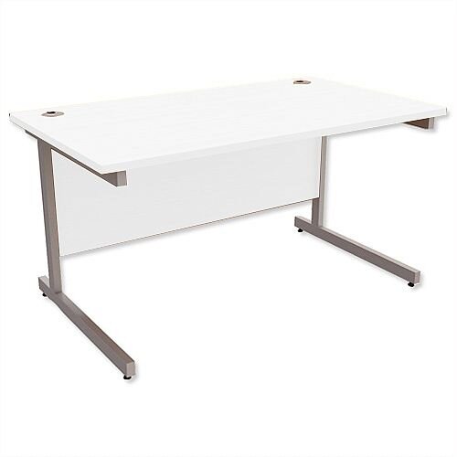 Office Desk Rectangular Silver Legs W1400mm White Ashford Office Desk Rectangular Silver Legs W1400mm White Ashford