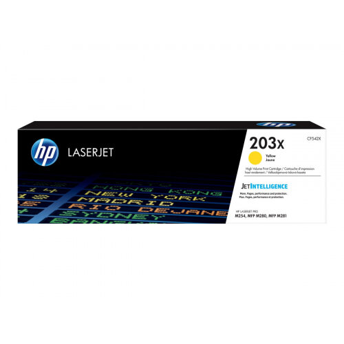 HP 203X Original High Yield Yellow LaserJet Toner Cartridge (CF542X) - for Color LaserJet Pro M254dw, M254nw, MFP M280nw, MFP M281cdw, MFP M281fdn, MFP M281fdw