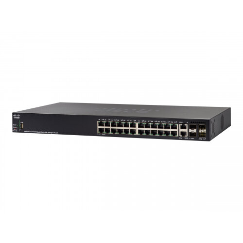 Cisco Small Business SG350X-24 - Switch - Managed - 24 x 1000Base-T + 2 x combo 10 Gigabit SFP+ + 2 x 10 Gigabit SFP+ - rack-mountable Cisco Small Business SG350X-24 - Switch - Managed - 24 x 1000Base-T + 2 x combo 10 Gigabit SFP+ + 2 x 10 Gigabit SFP+ - rack-mountable