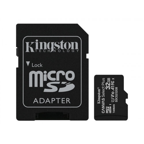 Kingston Canvas Select Plus - Flash memory card (microSDHC to SD adapter included) - 32 GB - A1 / Video Class V10 / UHS Class 1 / Class10 - microSDHC UHS-I Kingston Canvas Select Plus - Flash memory card (microSDHC to SD adapter included) - 32 GB - A1 / Video Class V10 / UHS Class 1 / Class10 - microSDHC UHS-I