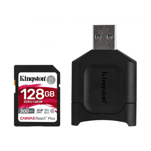 Kingston Canvas React Plus - Flash memory card - 128 GB - Video Class V90 / UHS-II U3 / Class10 - SDXC UHS-II Kingston Canvas React Plus - Flash memory card - 128 GB - Video Class V90 / UHS-II U3 / Class10 - SDXC UHS-II