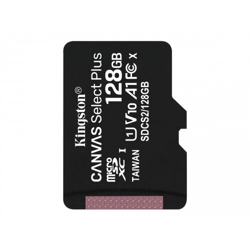 Kingston Canvas Select Plus - Flash memory card - 128 GB - A1 / Video Class V10 / UHS Class 1 / Class10 - microSDXC UHS-I