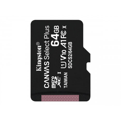 Kingston Canvas Select Plus - Flash memory card - 64 GB - A1 / Video Class V10 / UHS Class 1 / Class10 - microSDXC UHS-I