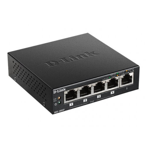 D-Link DGS 1005P - Switch - 5 x 10/100/1000 (4 PoE+) - desktop - PoE+ (60 W)