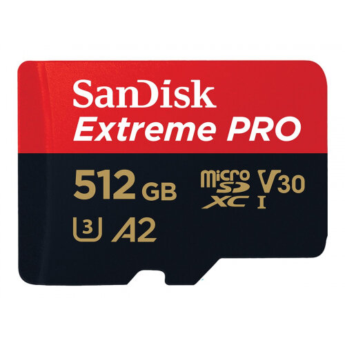 SanDisk Extreme Pro - Flash memory card (microSDXC to SD adapter included) - 512 GB - A2 / Video Class V30 / UHS-I U3 / Class10 - microSDXC UHS-I