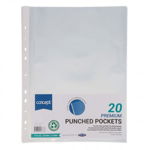Concept A4 Punched Pockets 45 Microns Pack of 20 - Durable Sheet Protectors