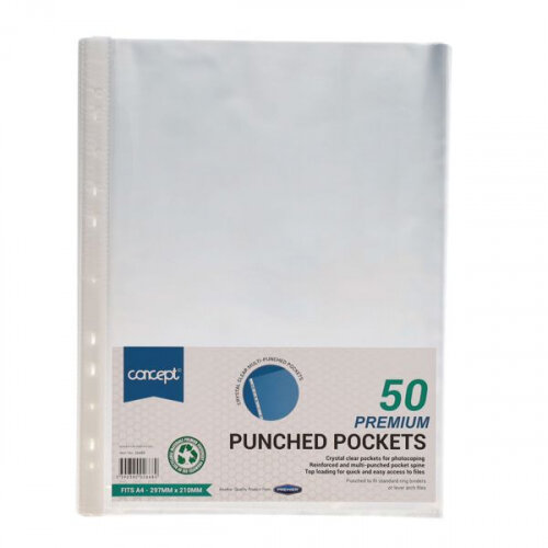 Concept A4 Punched Pockets 45 Microns Pack of 50 - Protect and Store Documents