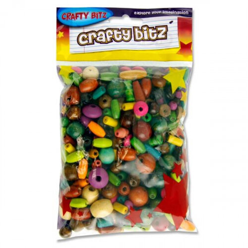 Crafty Bitz Pack Coloured Wooden Beads100g - Vibrant Crafting Beads