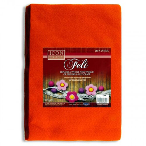 Icon Craft A4 Felt Sheets Orange Pack of 10 - For Creative Projects
