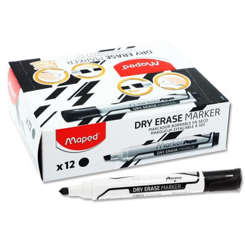 Maped Jumbo Chisel Tip Dry Erase Marker - Black - Versatile Marker for Whiteboards