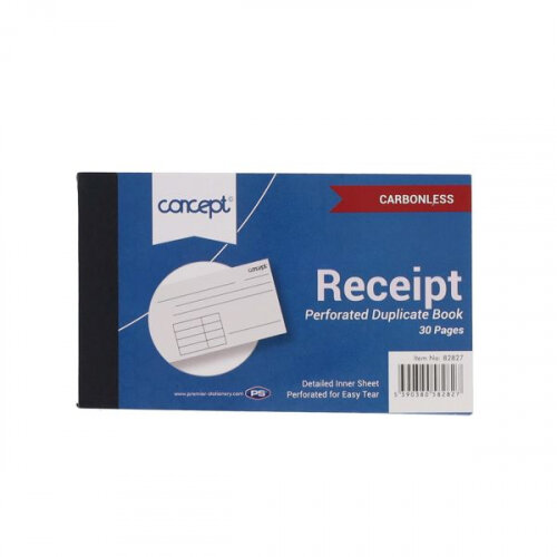 Concept Carbonless Duplicate Cash Receipt Book 30 Page 4X2.5 Inch - Essential for Transactions