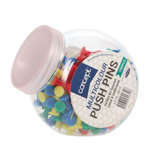Concept Multicolour Push Pins Tub of 150 - Bright & Sturdy for Bulletin Boards