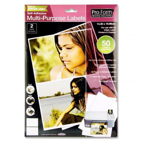 Pro:Form Labels 2 Labels Per Sheet 199x144mm 25 Sheets - Perfect for Medium-Sized Labels