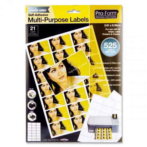 Pro:Form Labels 21 Labels Per Sheet 63.5x38mm 25 Sheets - Great for Versatile Office Use