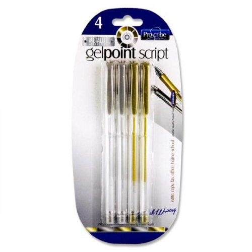 Proscribe Gelpoint Script Gel Pens Pack of 4 Silver & Gold - Add a Touch of Elegance