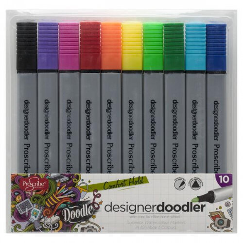 Proscribe Designer Doodler Watercolour Markers Pack of 10 - Creative Colouring Pens