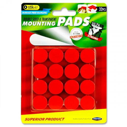 Stik-Ie Pack of 32 Double Sided Mount Pads Clear 20mm Dia - Essential stationery for organization