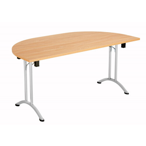 One Union D-End Folding Table 1600 X 800 Beech/Silver