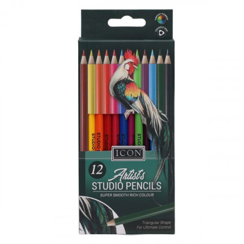 Icon Artists Studio Triangular Colouring Pencils Pack of 12 - Ergonomic Art Tools