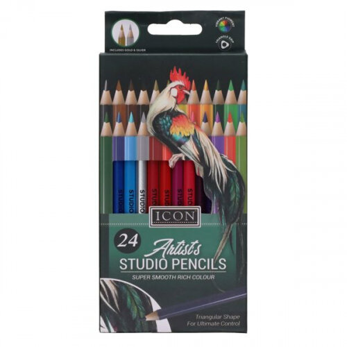 Icon Triangular Colouring Pencils Pack of 24 - Comfortable Grip for Artists