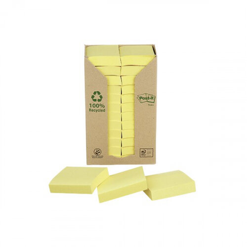 Post-it Recycled Notes 38x51mm 100 Sheets Canary Yellow (Pack of 24) 653-1T