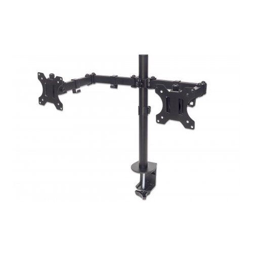 Manhattan TV & Monitor Mount, Desk, Full Motion, 2 Screens, Screen Sizes: 10-27", Black, Clamp Assembly, Dual Screen, VESA 75x75 to 100x100mm, Max 8kg (each), Lifetime Warranty