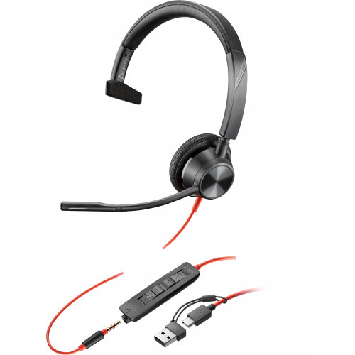 POLY Blackwire 3315 Monaural USB-C Headset +3.5mm Plug +USB-C/A Adapter
