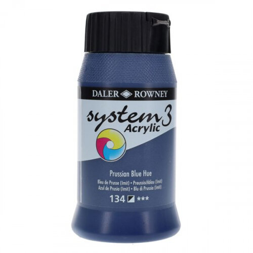 Daler Rowney System3 500Ml Acrylic Paint - Prussian Blue Hue Ideal for Cool Tones and Landscapes