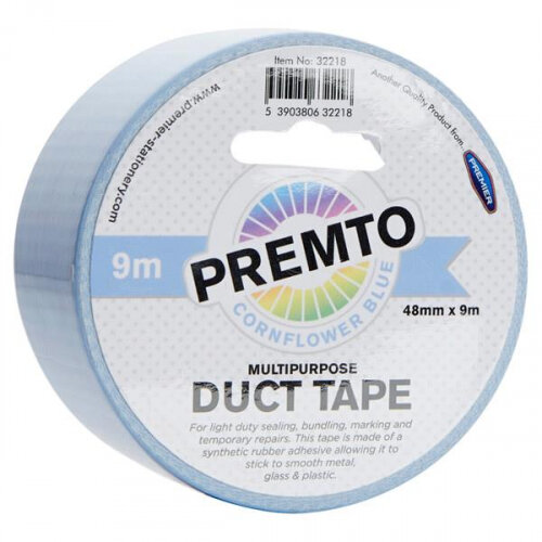 Premto Pastel Multipurpose Duct Tape 48mm x 9m - Cornflower Blue, Soft Colour, Strong Tape