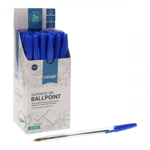 Concept Box 50 Ballpoint Pens Blue Smooth Writing Experience
