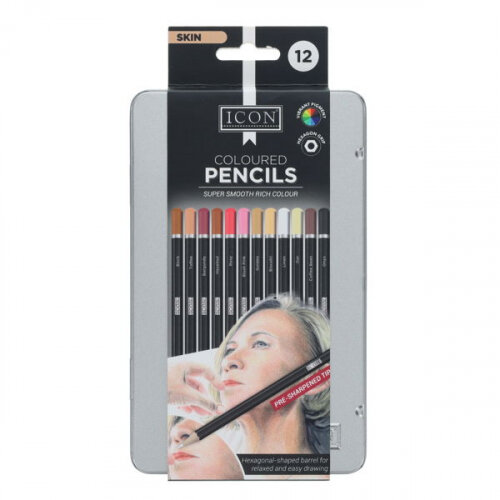 Icon 12 Skin-Toned Colouring Pencils - Tin Box - Ideal for Realistic Artwork