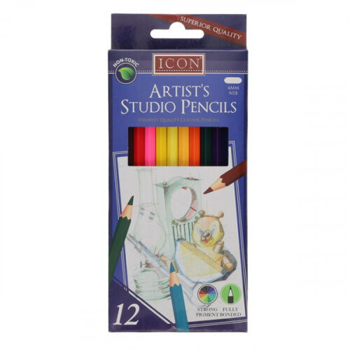 Icon Pack of  12 Artists Studio Colour Pencils - High-Quality Artists Colour Pencils for Drawing and Crafting