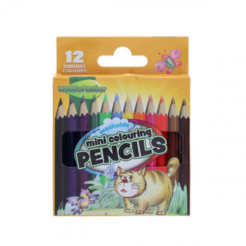 World Of Colour Pack of  12 Half Size Colouring Pencils - Compact & Convenient for Travel