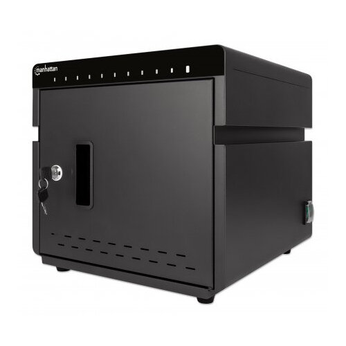Manhattan Charging Cabinet/Cart via USB-C x10 Devices Desktop, Power Delivery 18W per port (180W total), Suitable for iPads/other tablets/phones, Bays 264x22x235mm, Device charging cables not included, Silent Ventilation, Lockable (2 keys), EU & UK power 
