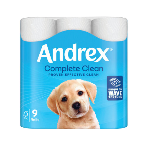Andrex Complete Clean Toilet Roll 2-Ply 190 Sheets Per Roll (Pack of 9) 04970108