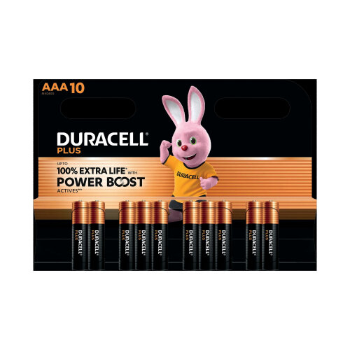 Duracell Plus AAA Battery Alkaline 100% Extra Life Power Boost (Pack of 10) 5016162+