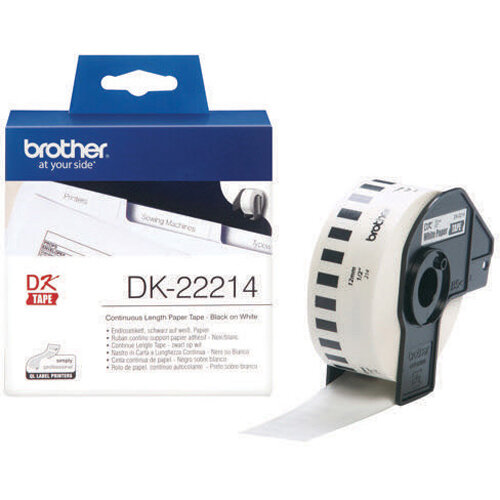 Brother DK-22214 Continuous Paper Label Tape 12mm Black on Wht DK22214
