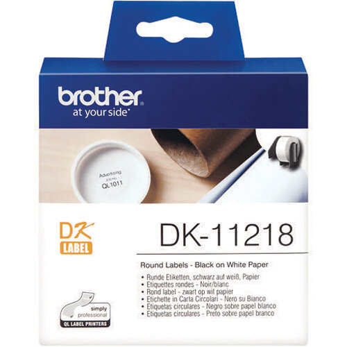 Brother Label Roll 24mm Round 1000 Per Roll Black on White DK11218