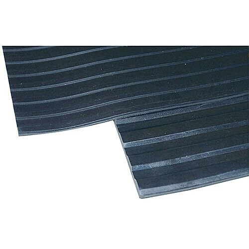 Broad Ribbed Matting 5mm Thick, 1200mm Wide & 1 Linear Metre In Length. Black In Colour. Ideal For Industrial & Commercial Applications Including Walkways & Ramps. Insulates Cold Concrete Flooring.