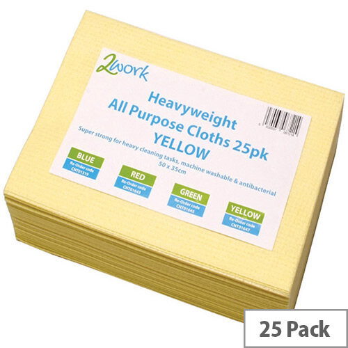 2Work Heavyweight Cleaning Cloths Yellow Pack of 25 CCYV50ARL 2Work Heavyweight Cleaning Cloths Yellow Pack of 25 CCYV50ARL