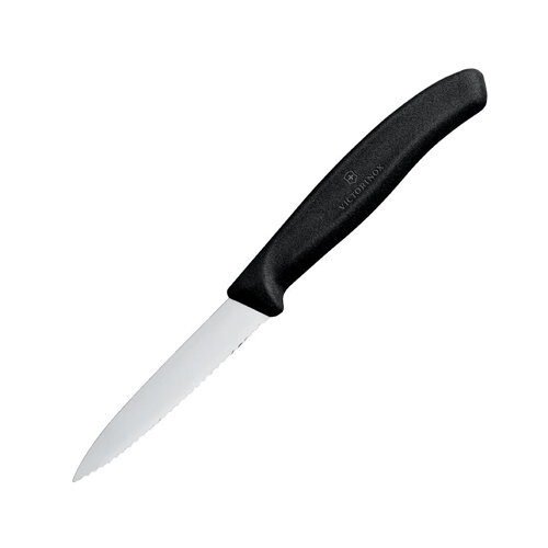 Paring Knife Pointed Tip Serrated Edge Black - 8cm